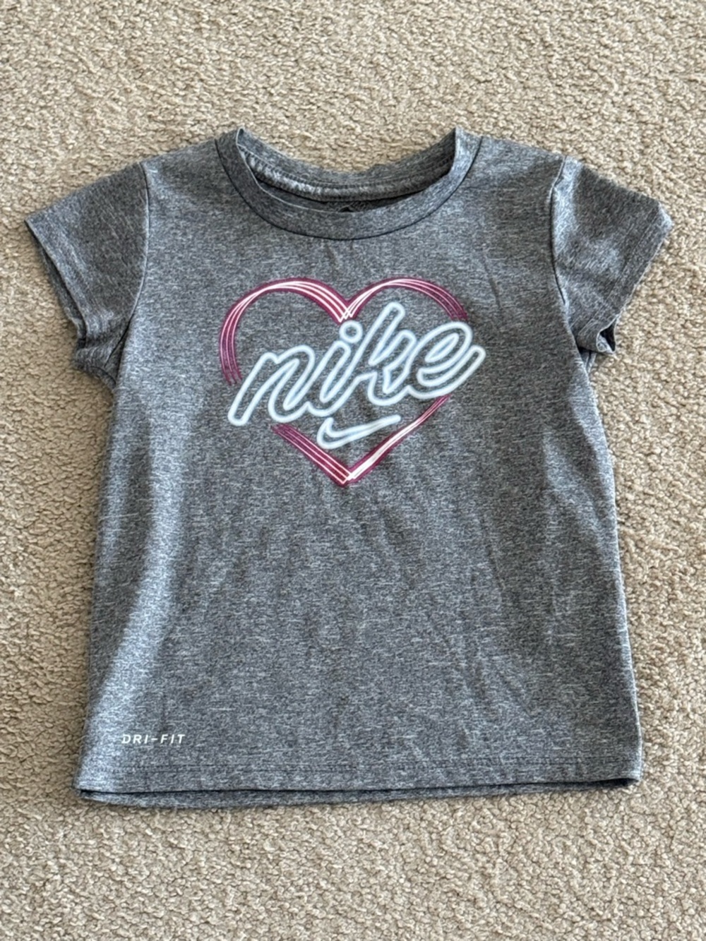Nike Dri-FIT Gray Graphic Tee 4T Toddler Girls’ Heart Logo Shirt